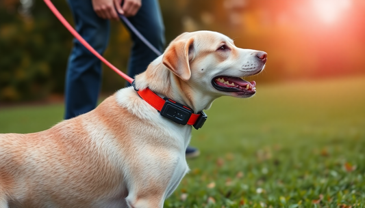A dog wearing an e-collar during training session