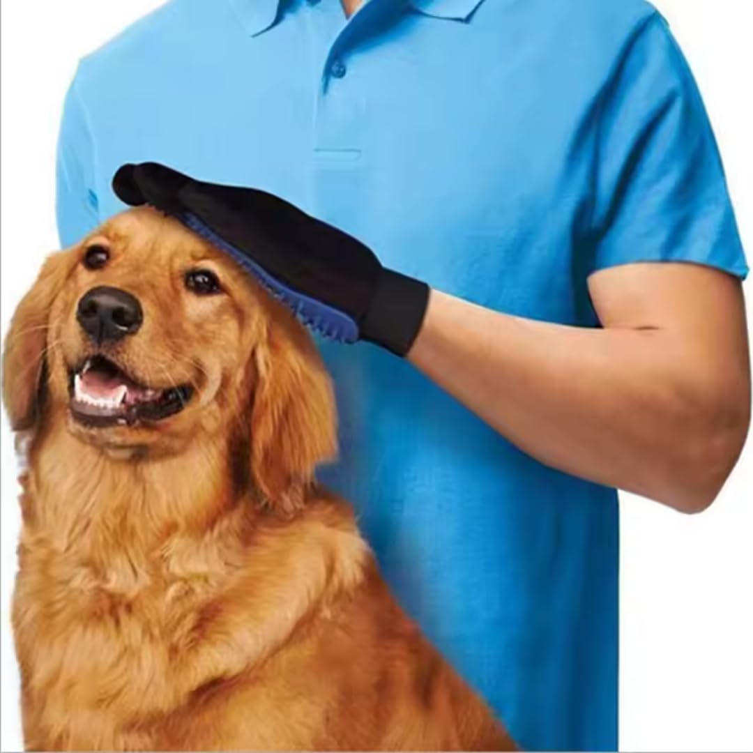AALPET Pet Grooming Glove-Pet Hair Remover Glove- Perfect pet Cleaning Brush Glove- Perfect Washing Glove Brush of The Dog & pet for Short and Long Fur - 1 Pack (Right-Hand), Blue