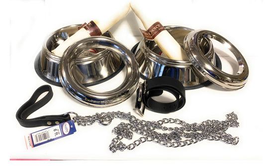 Dog Adoption, Birthday Large Dog Spa Gift Set, 5 Pieces: 32 oz Big Dog Water/Food Bowl, Grooming Gloves, 2-10" Natural Rawhide- No Flavor Retreiver Dog Chew Bones and 3 Surprises for Your Dog!