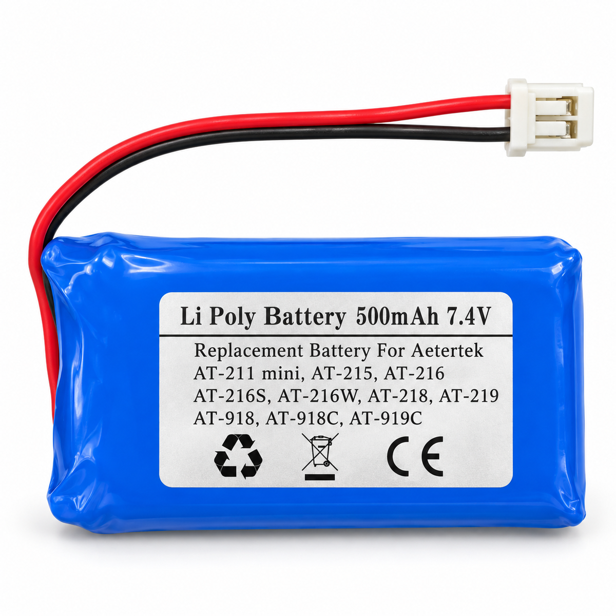 Aetertek Replacement Battery 7.4V 500mAh Li-Polymer for AT-211 Mini, AT-215, AT-216