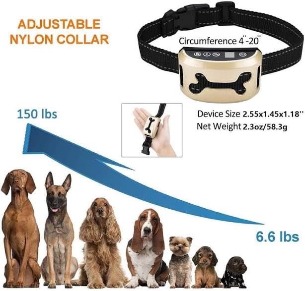 Dog Bark Collar - No Shock Vibration and Sound Stop Barking Collar for Dogs - 7 Level Sensitivities Anti Bark Collar - Humane Dog Barking Control, Ultrasonic Sound
