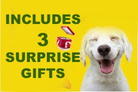 Dog Adoption, Birthday Large Dog Spa Gift Set, 5 Pieces: 32 oz Big Dog Water/Food Bowl, Grooming Gloves, 2-10" Natural Rawhide- No Flavor Retreiver Dog Chew Bones and 3 Surprises for Your Dog!