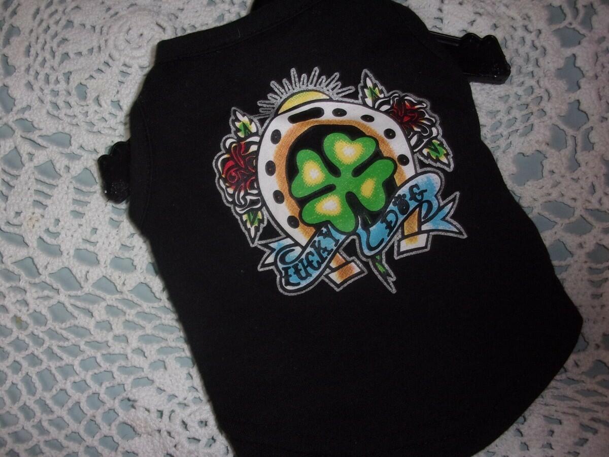 "Lucky Dog" Tattoo Dog Tee sizes S Clover - Horse Shoe -St. Patrick