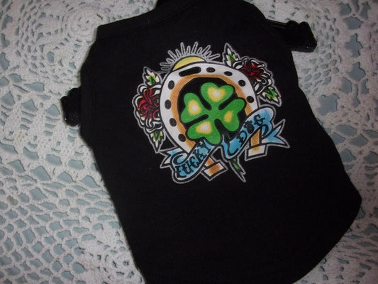 "Lucky Dog" Tattoo Dog Tee sizes S Clover - Horse Shoe -St. Patrick