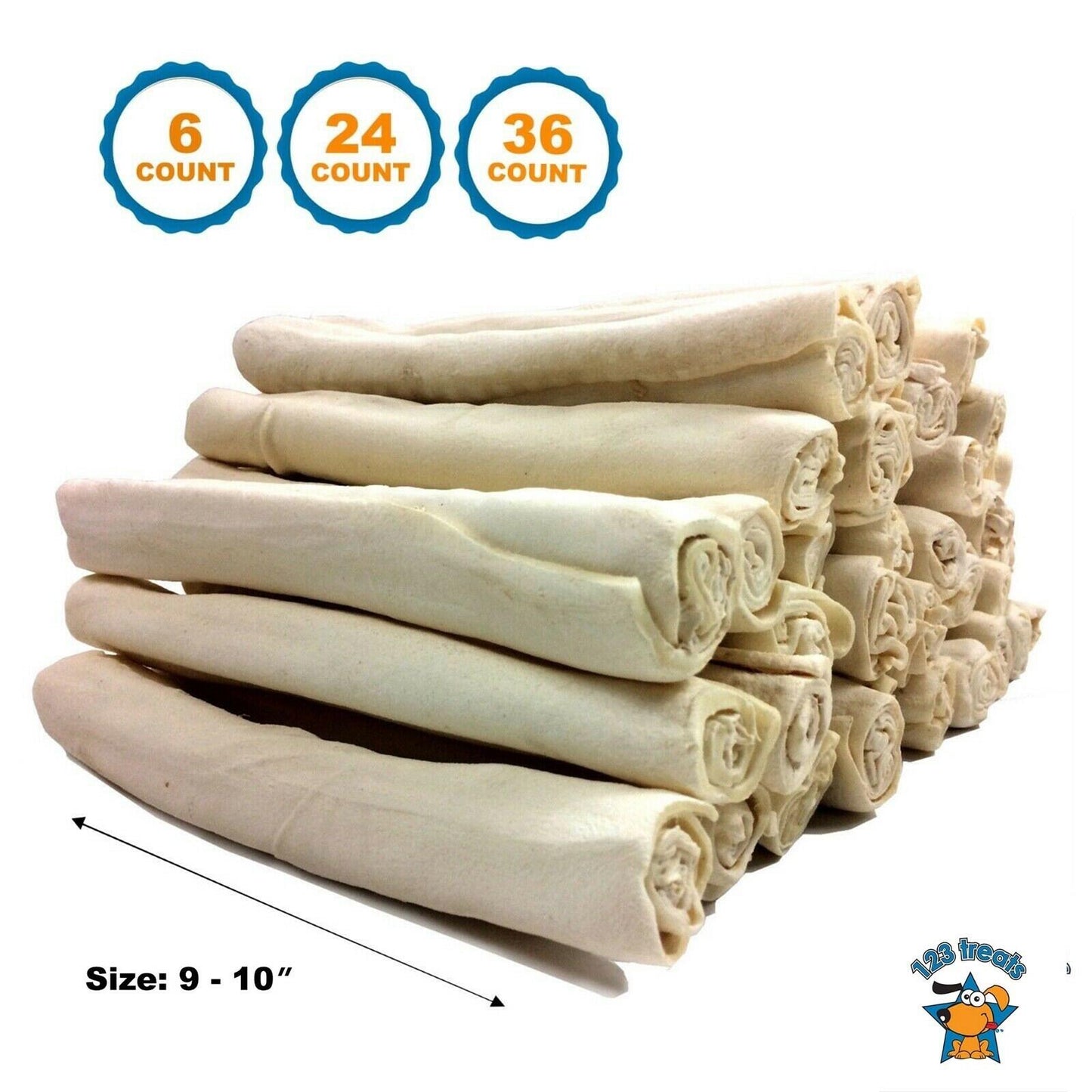 Rawhide Retriever Roll 9-10" -100% Natural Beef-Hide Rolls for dogs - 12 treats