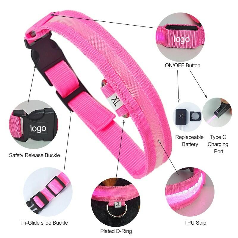 Pet Glow Adjustable Nylon LED Pet Collar – Battery Powered Safety Collar - XL