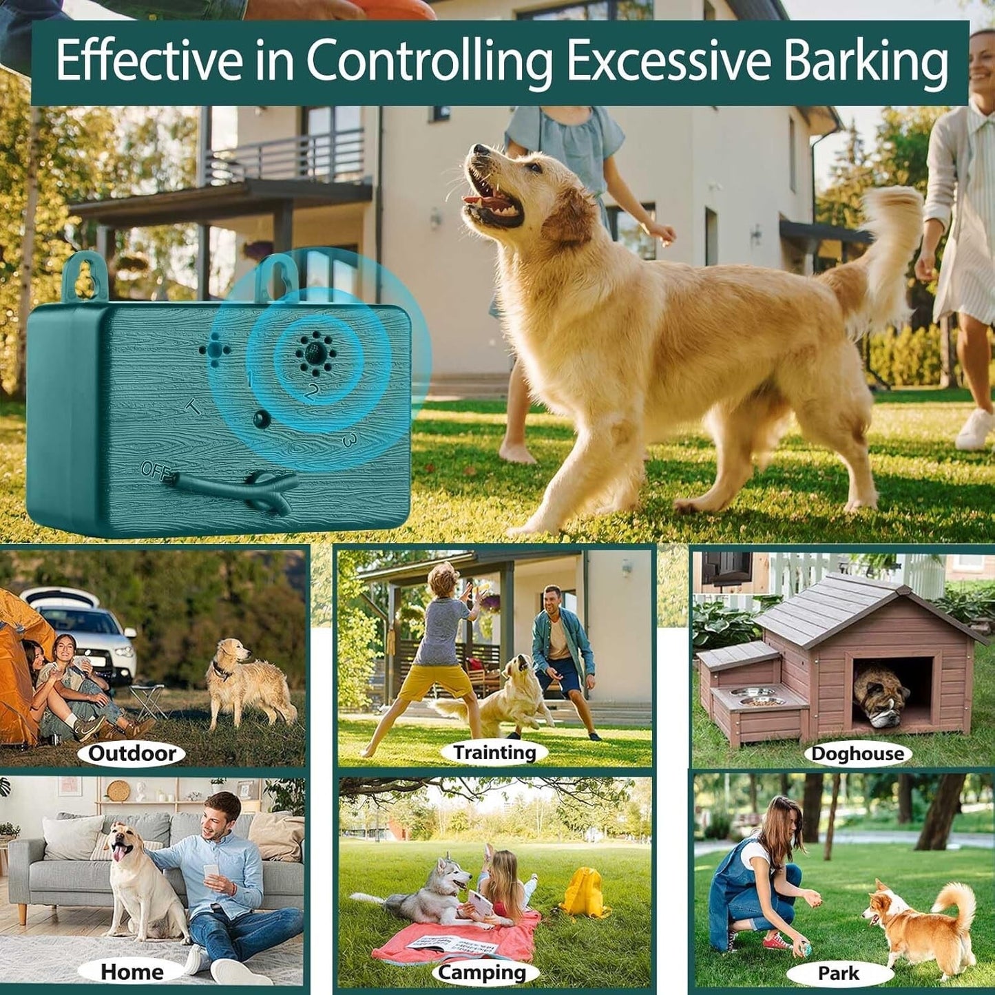 Anti Barking Device 50 FT Ultrasonic Dog Barking Control Device, 4 Modes Black