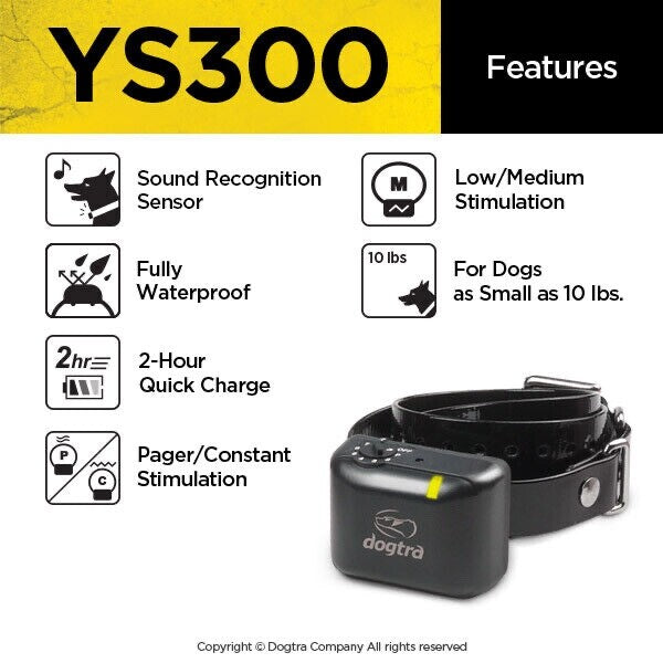Dogtra YS300 No Bark Dog Rechargeable Collar Shock Yapper Small to Medium Dogs