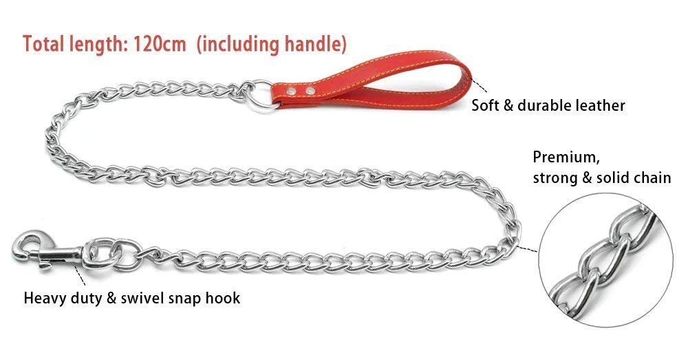 OmniPet 3/4" x 4' Zeta Chain Lead/2.5mm Link with 3/4" Biothane Handle Strap- Choose 3 Colors