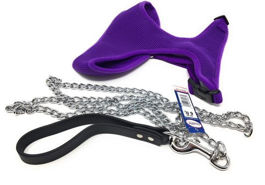 Foxy Pet Co Breezy Mesh Harness Plus Leash Dog Gift Set- 5 Dog Sizes (Large, Purple)