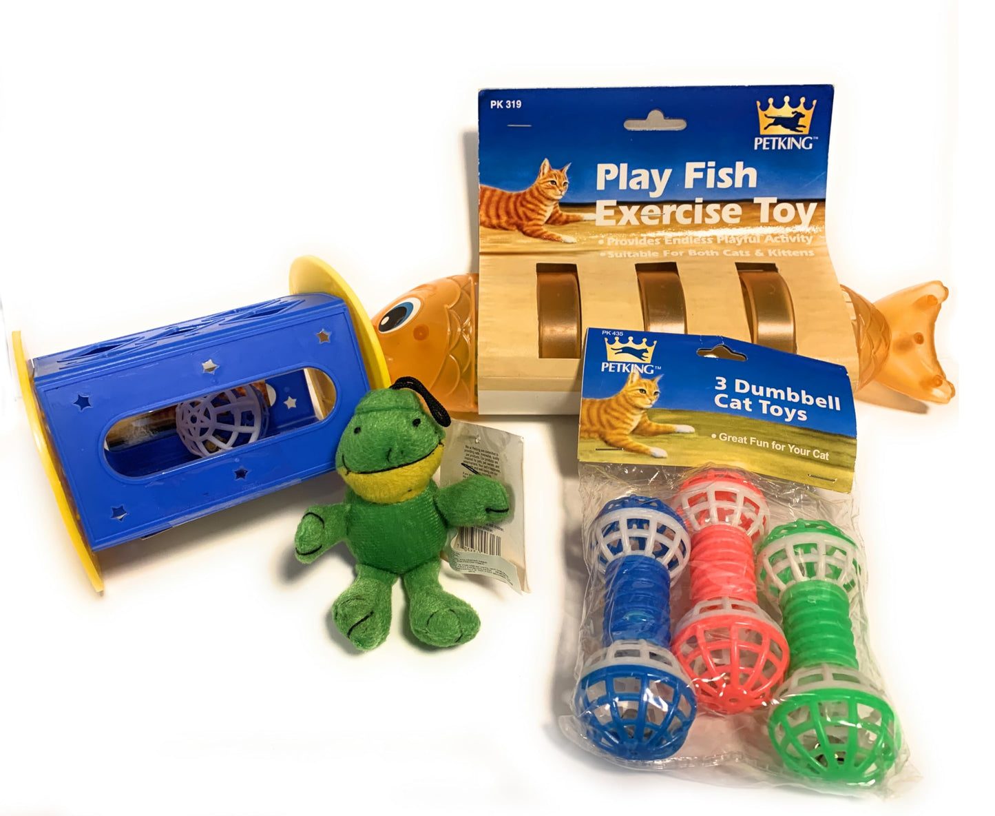 Foxy Pet Co Cat Play Toy Set, 3 Cat Dumbbells, Catnip Toy, Play Fish, Roll Around Toy