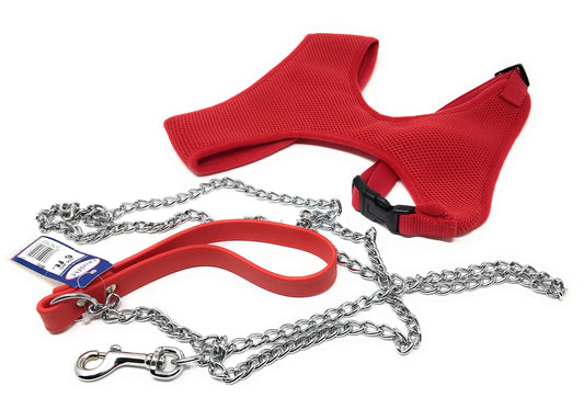 Foxy Pet Co Breezy Mesh Harness Plus Leash Dog Gift Set- 5 Dog Sizes (Extra- Large, Red)
