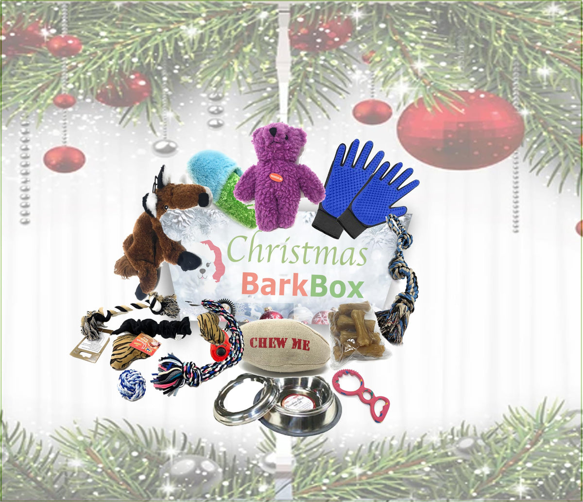 Foxy Pet Co Christmas Dog Gift Set, 15 Pieces: Toys, Bowl, Grooming Gloves, Treats