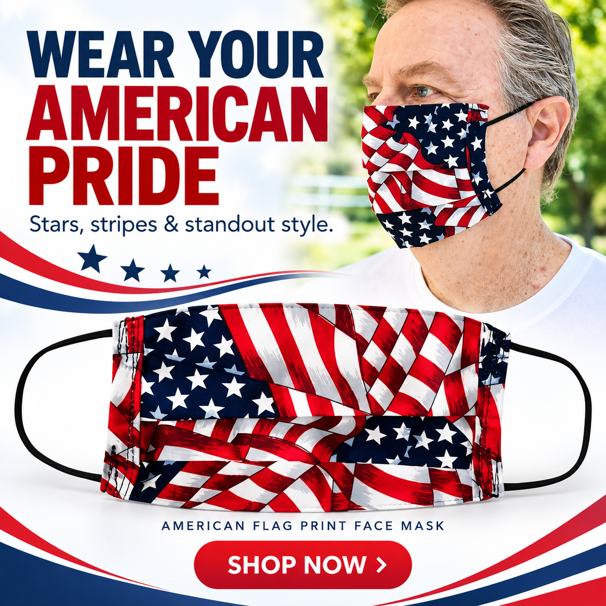 USA Support Face Covering- Small Flag Design with Elastic Ear Strap-2