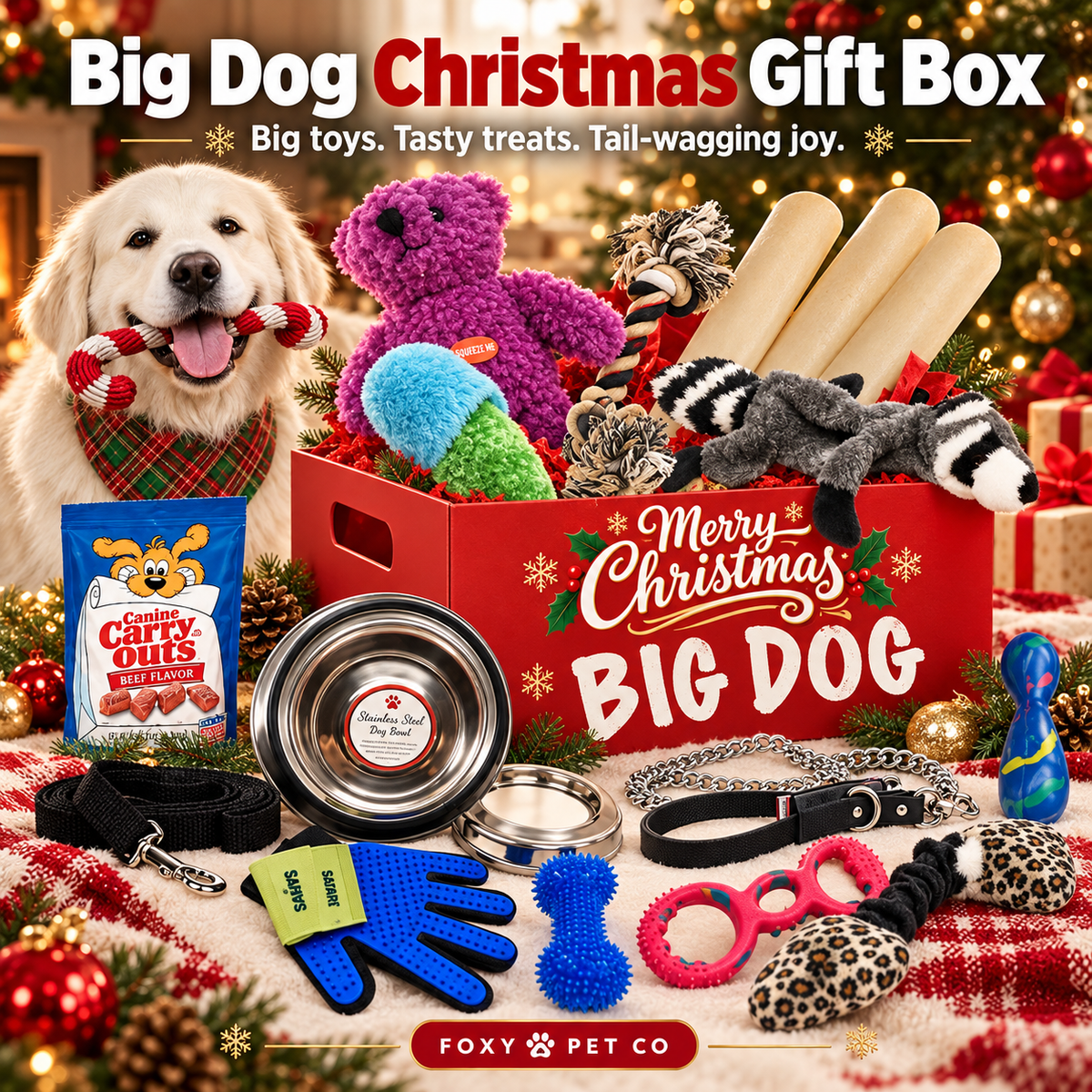 Dog Gift Basket Set Toys Treats Accessories- Big Dog Gift Box  Ultimate Basket