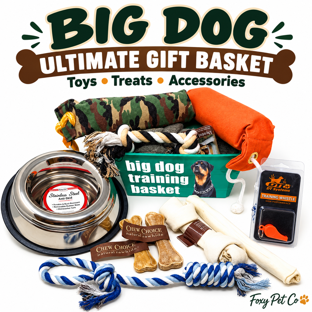 Pet Gift Basket Set Toys Treats Accessories- Big Dog Gift Box  Ultimate Basket
