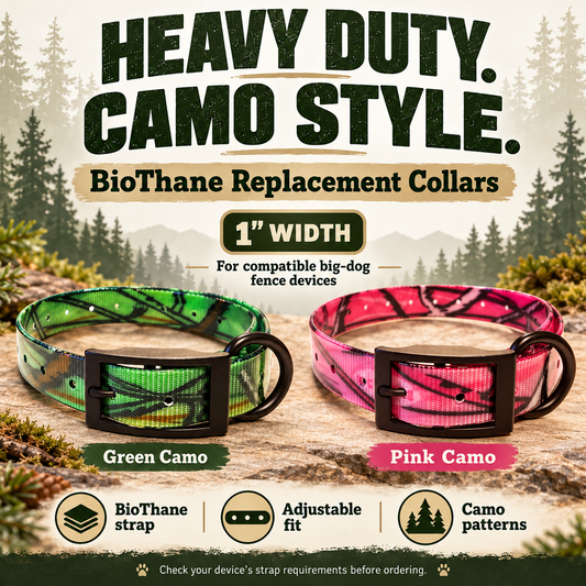 Foxy Pet Co Heavy Duty Dog Fence 1" Camo Biothane Big Dog Replacement Straps- 4 New Colors