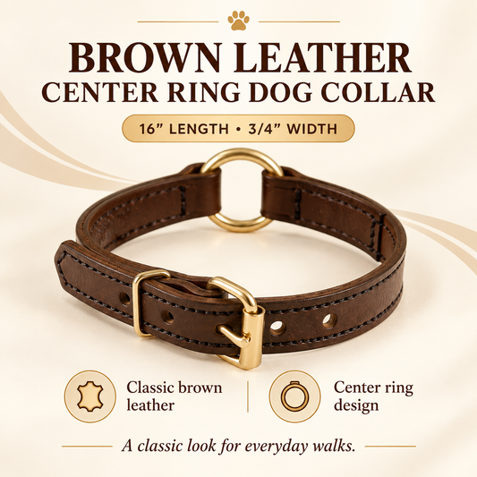 16" Brown Leather Center Ring 3/4″ Dog Collar