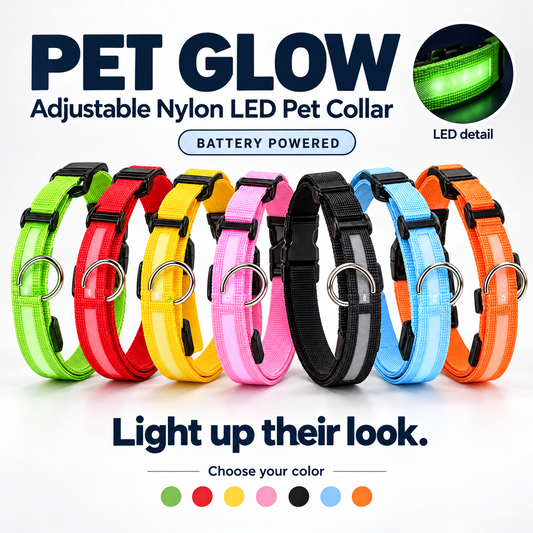 Pet Glow Adjustable Nylon LED Pet Collar – Battery Powered Safety Collar - SMALL