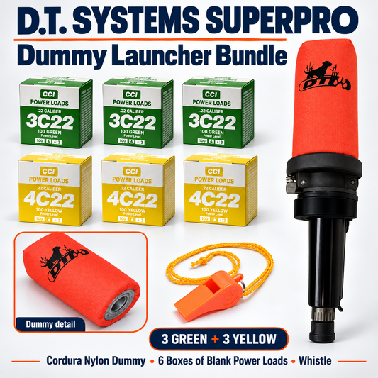 D.T. Systems SuperPro Dummy Launcher with Nylon Dummy Cordura with 6 Boxes of Blank Power Loads and Whistle, 3 Yellow and 3 Green and Whistle