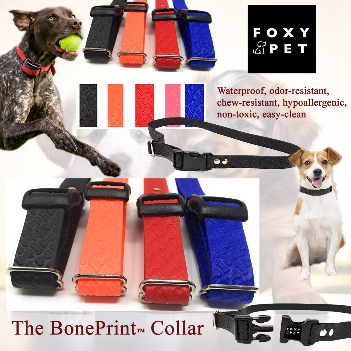 3/4" Foxy   Biothane Bark in-Underground Systems No Hole Strap-5 Colors