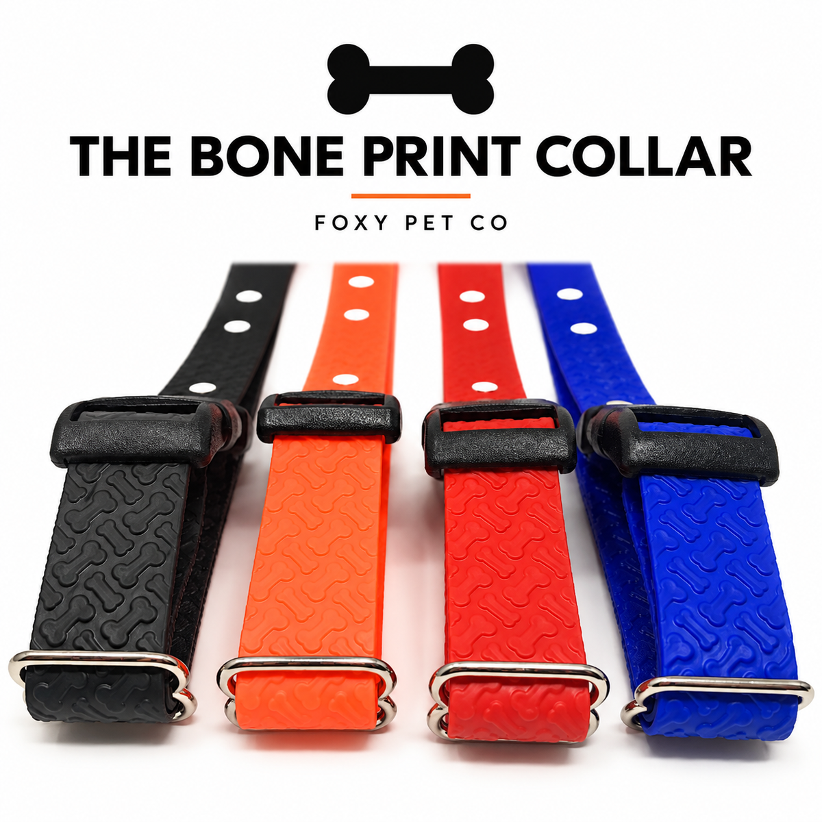 The Boneprint collar- Biothane Strap Waterproof 3/4" Solid - Biothane Embossed Dog Straps Waterproof Strap for Dog Receivers by Foxy Pet Co
