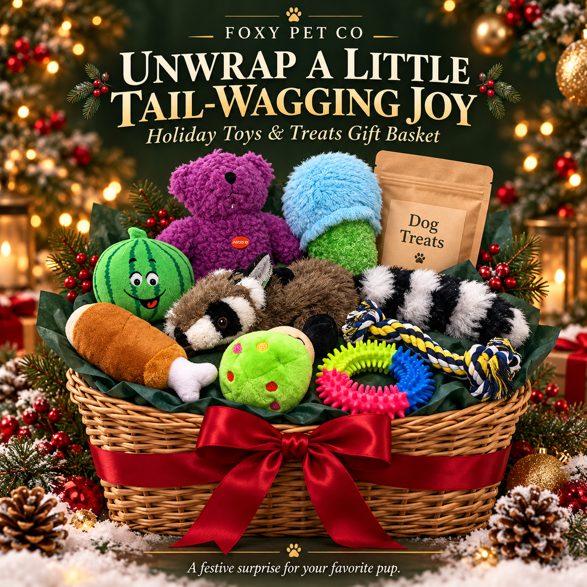 Foxy Pet Co Holiday Bundle of Dog Toys and Treats