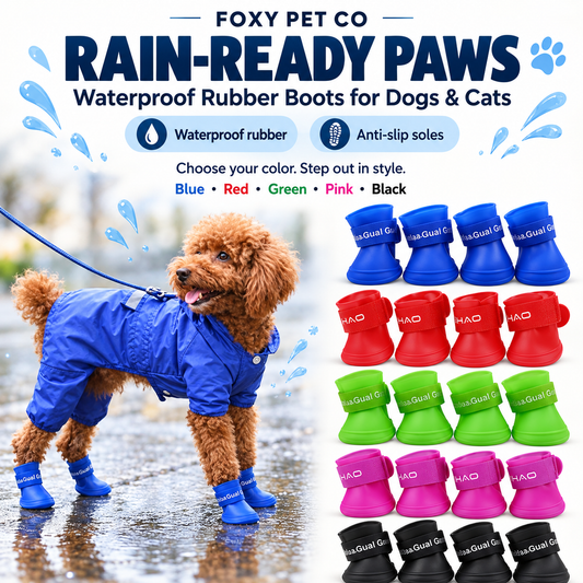 4Pcs Waterproof Dog Shoes Anti-Slip Rubber Boots for Small Pets,Black