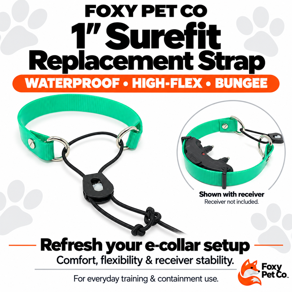 Foxy Pet Co 1" Surefit Waterproof E-Collar Replacement Strap (Green)
