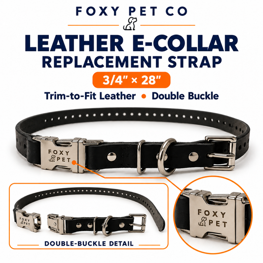 Foxy Pet Co E-Collar Replacement Strap – 1" x 28" – Trim-to-Fit Leather, Black