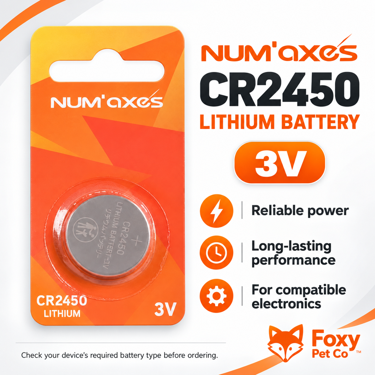 NUM'AXES CR2450 LITHIUM 3 V BATTERY