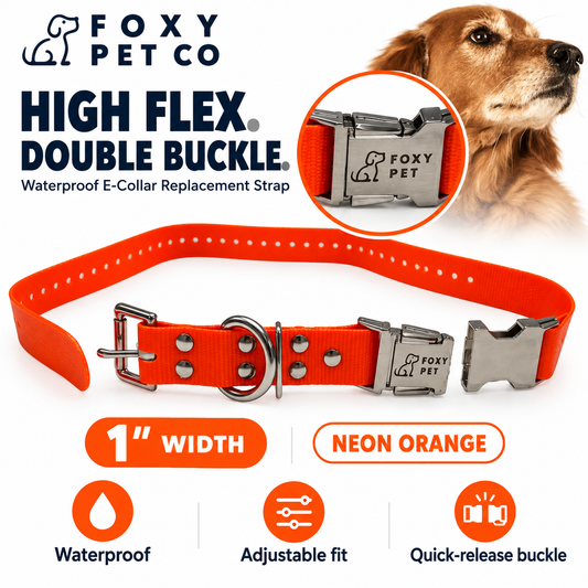 Foxy Pet Co 1" E-Collar Replacement Strap – Double Buckle,  Waterproof - Neon Orange