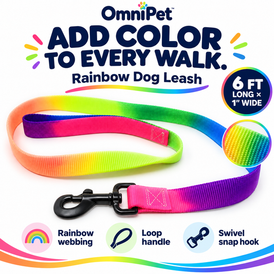 Omni Pet Rainbow  Dog Leash  – 6 Ft x 1" Wide Rainbow Leash