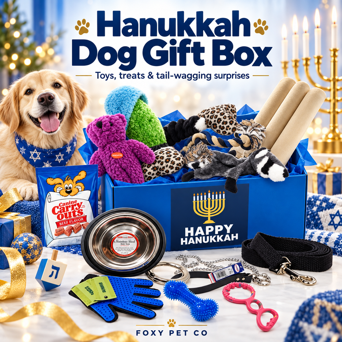 Dog Gift Basket Set Toys Treats Accessories- Big Dog Gift Chanukkah Gift