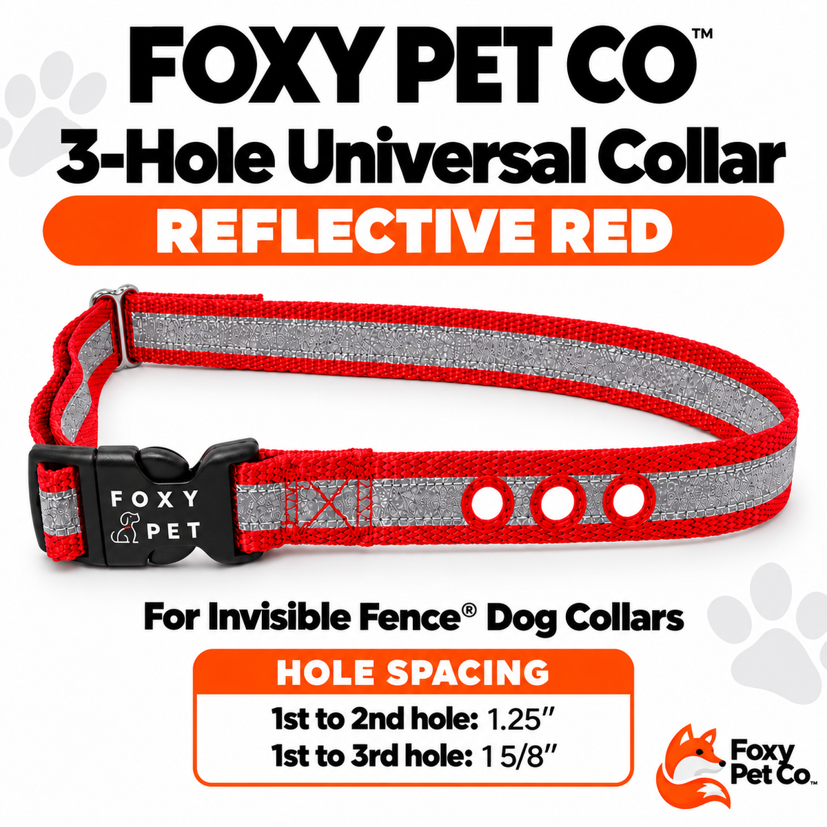 Invisible Fence Dog collar 3 Hole 1 5/8" Universal Collar, Reflective Red