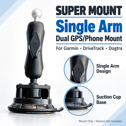 Super Mount Single Arm – Dual GPS/Phone Mount for Garmin, DriveTrack, Dogtra
