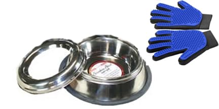 Foxy Pet Co Christmas Large Dog Gift Set, 5 Pieces: Toy, Bowl, Grooming Gloves, 12" Rawhide Retreiver Dog Chew Bones