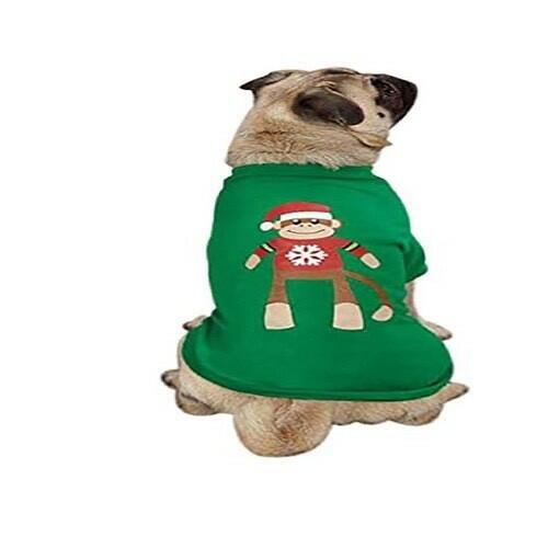 East Side Collection HOLIDAY MONKEY BUSINESS Dog Tee Green Red TY- Large