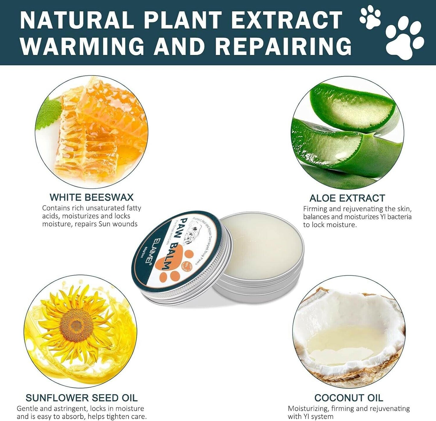 Natural Paw Balm - Paw Pad Protection, Repair for Dogs & Cats Vet Approved 2 oz