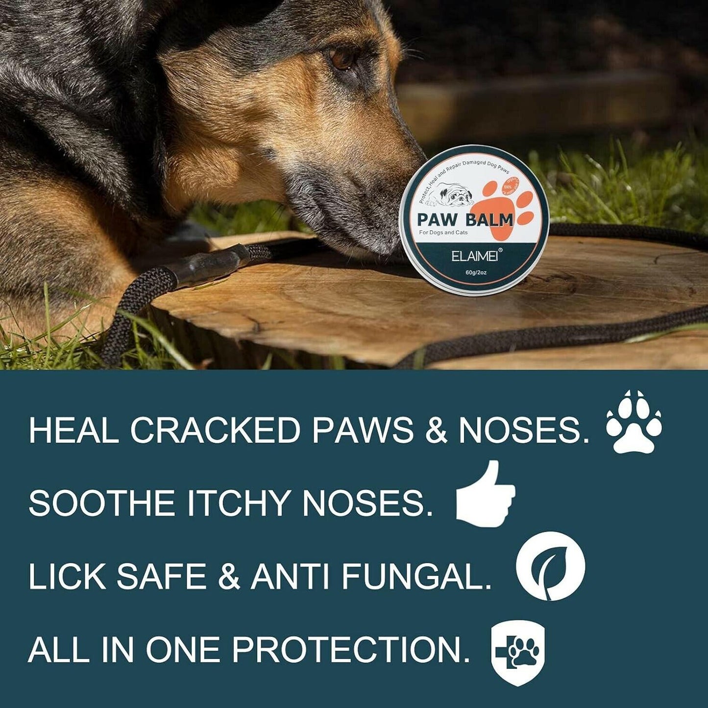 Natural Paw Balm - Paw Pad Protection, Repair for Dogs & Cats Vet Approved 2 oz