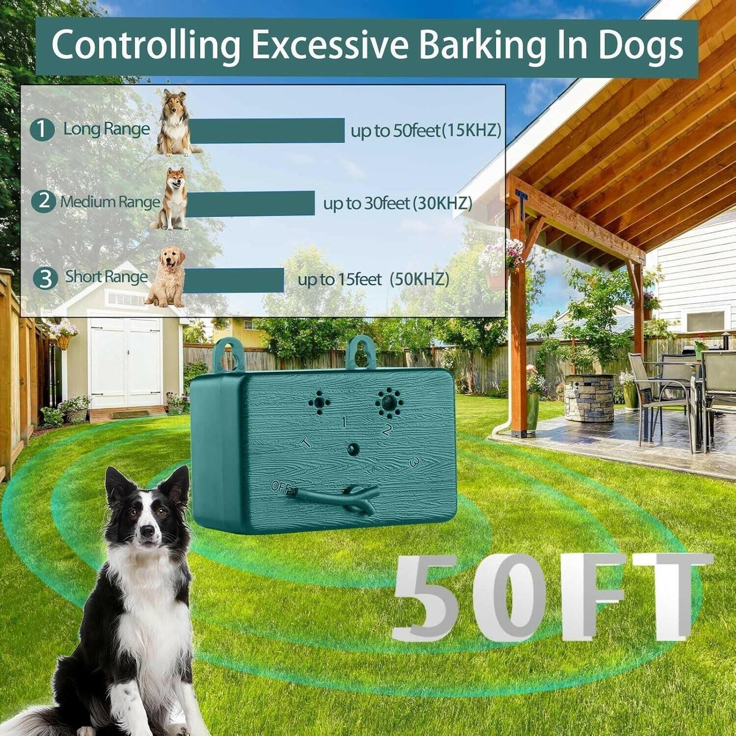 Anti Barking Device 50 FT Ultrasonic Dog Barking Control Device, 4  Modes Black