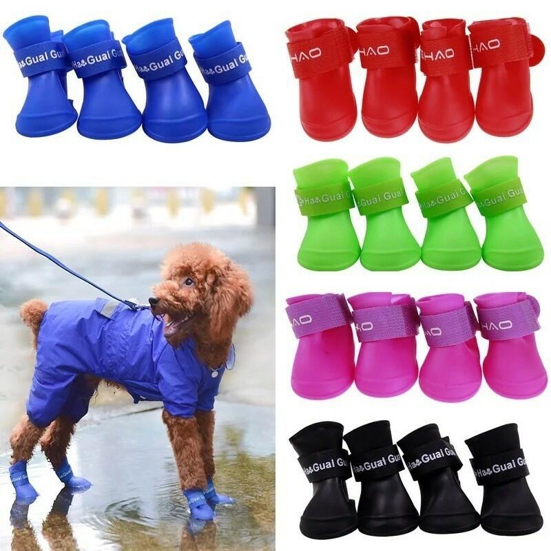 4Pcs Waterproof Dog Shoes Anti-Slip Rubber Boots for Small Pets,Black