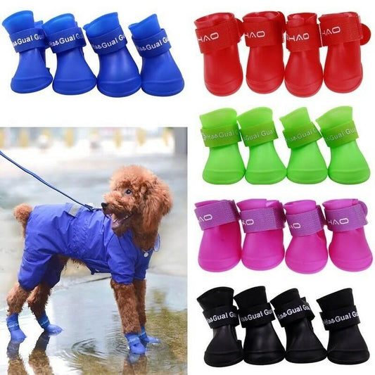 4Pcs Waterproof Dog Shoes Anti-Slip Rubber Boots for Small Pets,Black