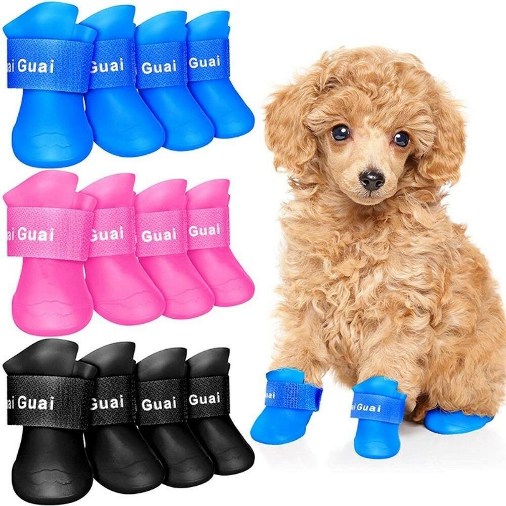 4Pcs Waterproof Dog Shoes Anti-Slip Rubber Boots for Small Pets,Black