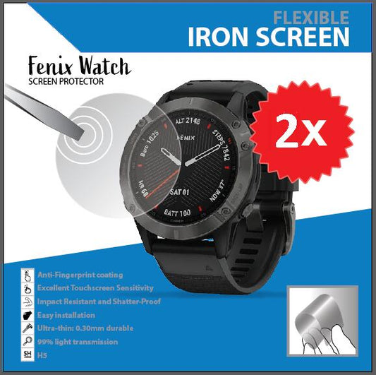 GVDS Flexible Iron Bubble free 2pack Screen Protector f/ Garmin Fenix Watch Face