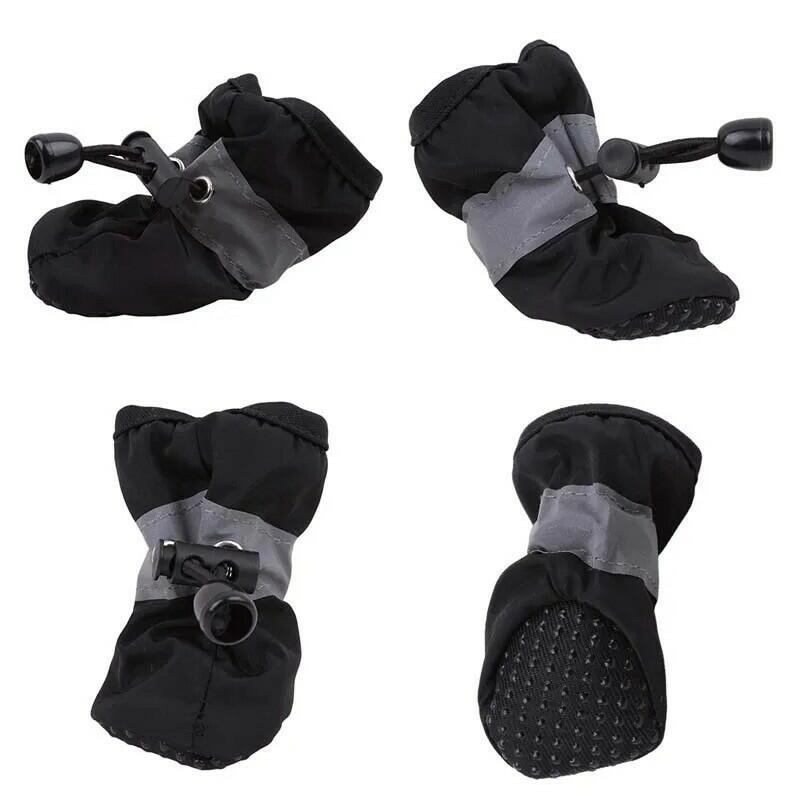 4pcs Dog Rain Boots – Small, Black, Anti-Slip & Reflective