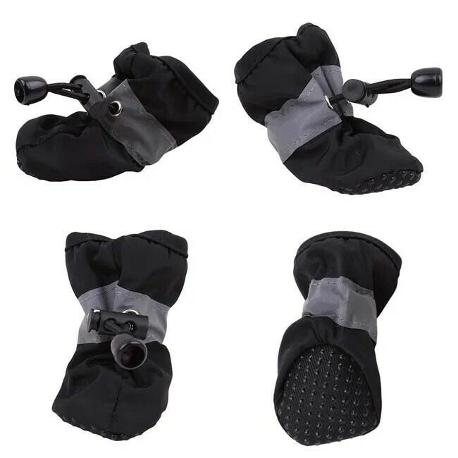 4pcs Dog Rain Boots – Small, Black, Anti-Slip & Reflective