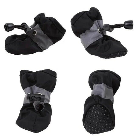 4pcs Dog Rain Boots – Small, Black, Anti-Slip & Reflective