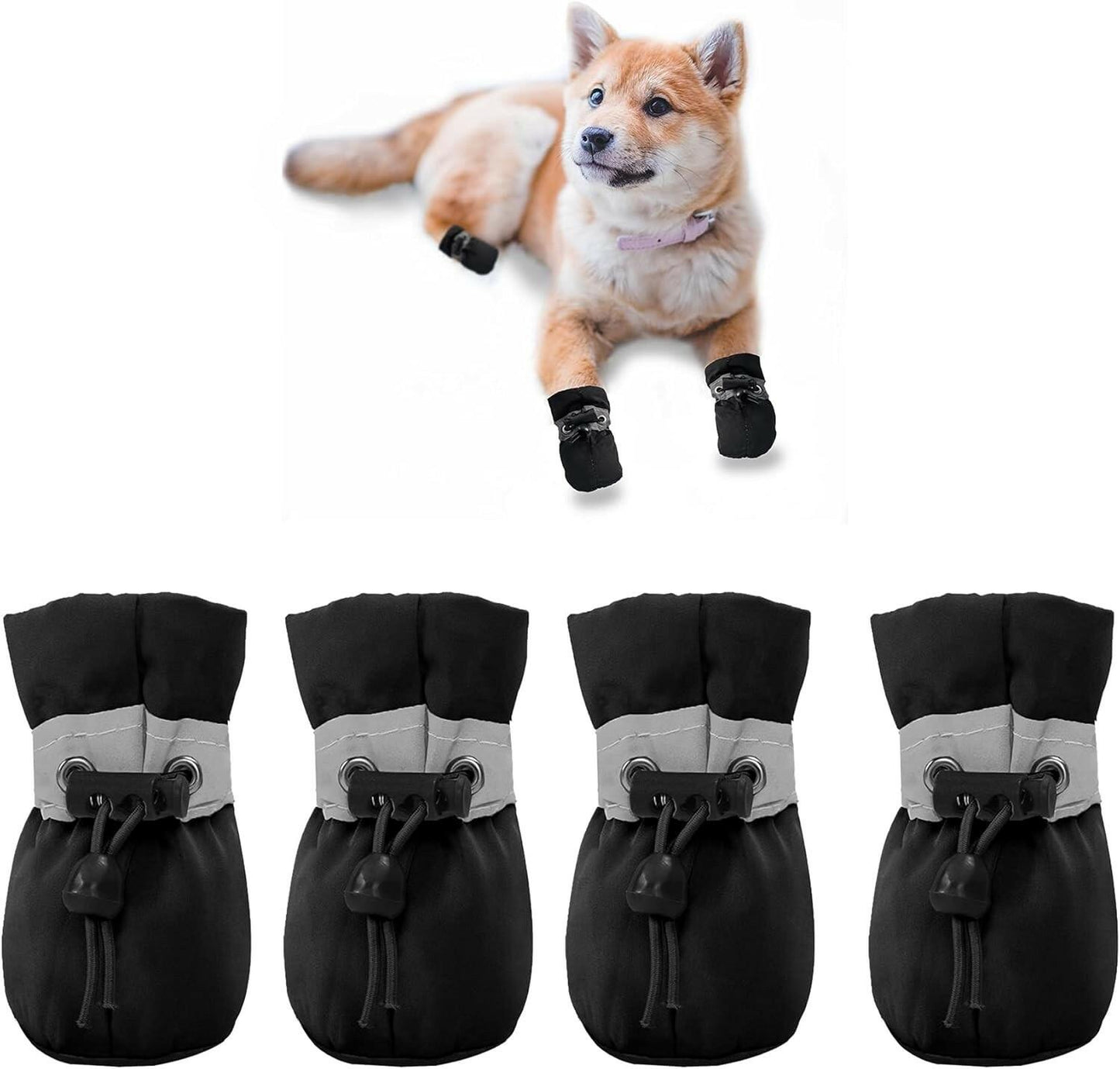 4pcs Dog Rain Boots – Small, Black, Anti-Slip & Reflective