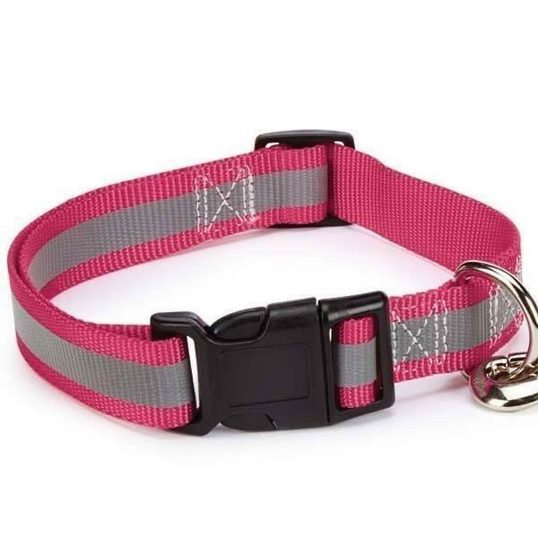 Guardian Gear 1" ADJUSTABLE 18"-26" Nylon Dog Collar Reflective Raspberry
